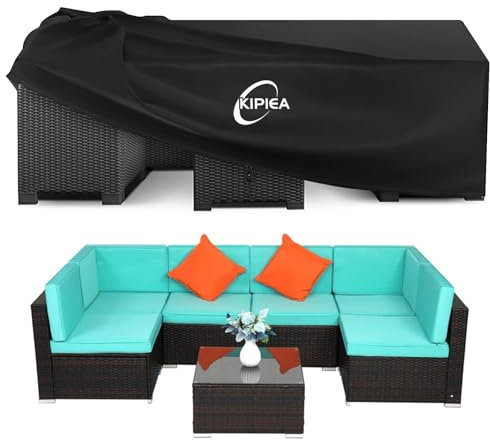 Kipiea Housses Salon de Jardin Exterieur Imperméable, Rectangulaire Housses Table de Jardin Coupe-Vent, 420D Tissu Oxford Bache De Protection Salon de Patio Exterieur, Anti-UV- 241x183x102cm