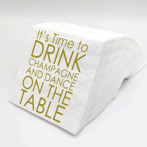 SharkBliss Wedding Cocktail Napkins, 100 Pack Its Time To Drink Champagne And Dance On The Table Napkins for Bridal Shower Bachelor Decor 2-Ply, 5x5 (Time To Drink Champagne And Dance On The Table)