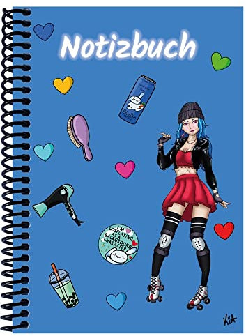 A 4 Notizbuch Manga Enora, blau, liniert: Spiralbindung, Notizbuch, Tagebuch, Notizen für die Schule, Uni oder unterwegs, verschiedene Lineaturen und Muster
