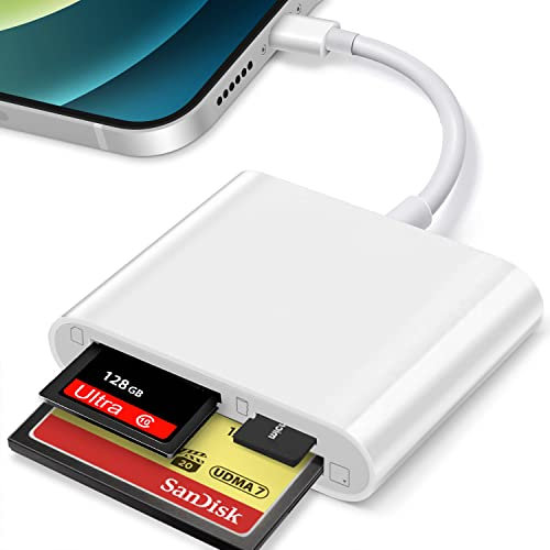 Hearkey Lector Tarjetas SD 3 in 1, Card Reader Micro SD CF TF, i-Pad, Adaptador A-pple Lightn-ing en Tarjeta SD, Memoria para i-Phone 13/12/11 X XS XR y i-Pad