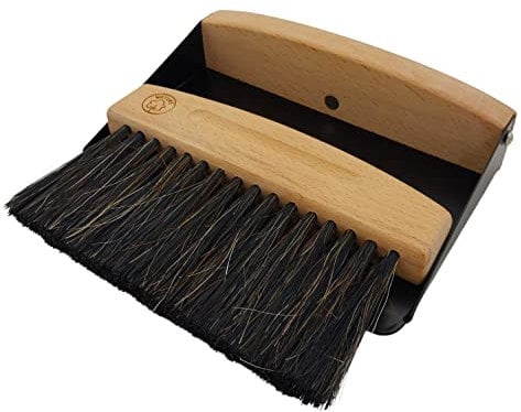 Buri Juego de Recogedor de Mesa de Madera Y Metal - Natural Cepillo Y Pala de Madera de Haya Y Pferdeborsten - Mini Escobilla Escobas Y Recogedor Magnético, Negro