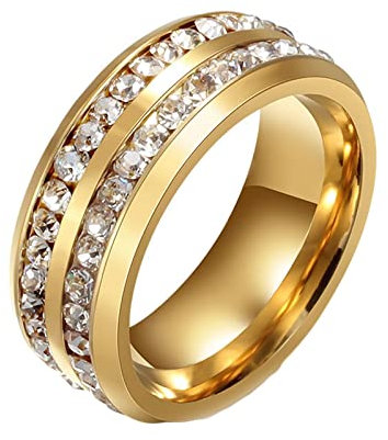 Beydodo Edelstahl Ringe Partner mit Gravur, Herren Ring 8MM mit Zirkonia Bandring Freundschaftsring Gold für Männer Gr.70 (22.3)