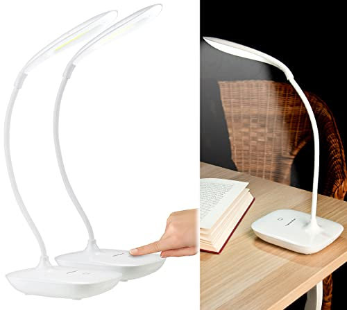 PEARL Schwanenhalsleuchte: 2er-Set Schwanenhals-Schreibtischleuchten, 3-Watt-COB-LED & Akku, USB (Leselampen, PC Lampe, Tischleuchte Batterie)