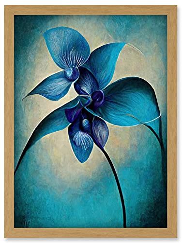 Doppelganger33 LTD Abstract Blue Orchid Floral Modern Artwork Framed Wall Art Print A4