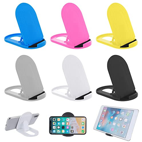 TIESOME 6Pcs Foldable Cell Phone Holder, Universal Oval Shaped Mobile Phone Holder Portable Adjustable Desktop Holder Compatible with Tablets Smartphones(6 colors)