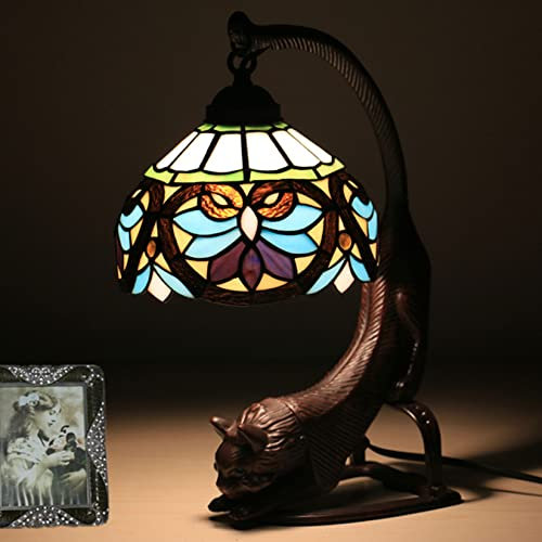 Niedliche Katze Licht Lampe für Schlafzimmer Nachttisch, Kitty Lampe Nachtlicht Geburtstagsgeschenke für Kinder Baby, Tiffany Stil Glasmalerei Akzent Tisch Lampe Tier Tierliebhaber, 8 * 16in,23