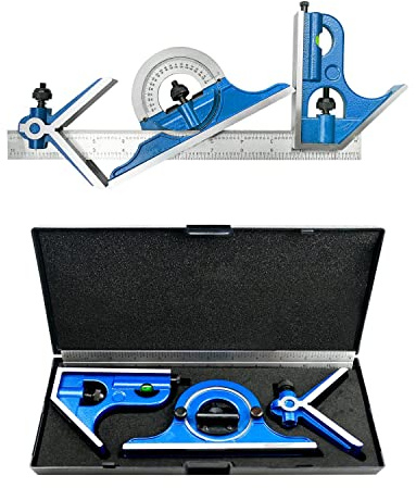 NTSUMI 12 Inch 4 Combination Square Ruler Set Protractor Satin, 4-R Graduation, Blue