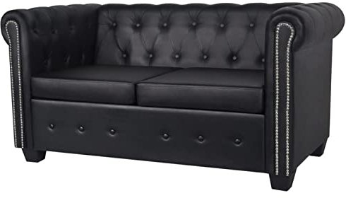 Keketa Chesterfield Sofa 2-Sitzer Sofagarnitur Couchgarnitur Sofa Couch für Wohnzimmer Sofa Wohnzimmer Lounge Rückenlehnensofa Kunstleder Schwarz