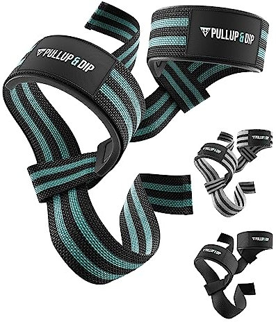 PULLUP & DIP Zughilfen fürs Krafttraining, gepolsterte Gewichtheber-Schlaufen, Handgelenk-Gurte, Zugschlaufen für Weightlifting, Bodybuilding, Latzug, Kreuzheben, Lifting Straps (1 Paar) (Cyan)