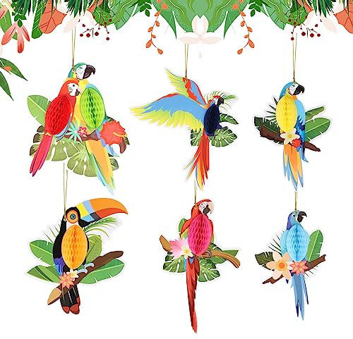 Encuryna 6 Stück Tropische Vögel Dekorationen, Seidenpapier Papageien Deko, Hawaiisch Papageien Hängende Dekorationen, Hawaii Party Girlande für Tropical Dschungel Party Luau Mottoparty Dekoration