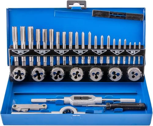 Gunpla 32 Pezzi Set Maschi e Filiera per Filettatura Metrica M3-M12, Kit Filettare in Acciaio Legato al Tungsteno