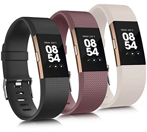 Amzpas 3 Pièces Bracelet pour Fitbit Charge 2 Bracelet pour Femmes Hommes, Bracelet Fitbit Charge 2 Fitness Silicone Remplacement Compatible avec Fitbit Charge 2(L,Black/Violet Smoke/Starlight)