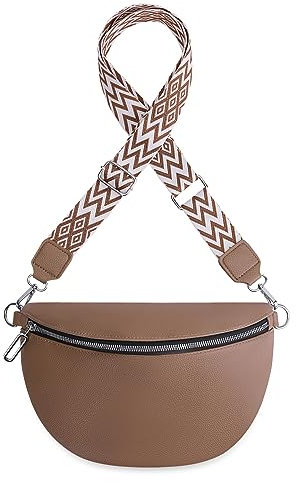 GSenhui Bauchtasche Damen Leder Crossbody Bag Damen Bauchtasche Breiter Gurt mit Reißverschluss,Umhängetasche Schwarz für Reisen Einkaufen