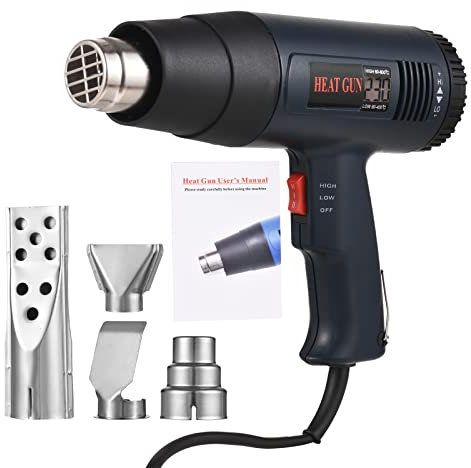 HUIOP 1800W Heat Gun Kit Industrial Hot Gun Fast Heating LCD -controlled Heat Blower Adjustable 60~600℃ Heat Gun with 4 Nozzles for H