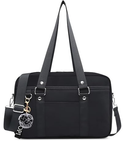 DEEVORCA Moda Casuale Donna Borsa A Tracolla 13.3 Pollici Laptop Borse A Mano Grande Messenger Bag Nylon Viaggio Lavoro Borse A Spalla Borse Computer Portatili Pompon Decorazione Nero A
