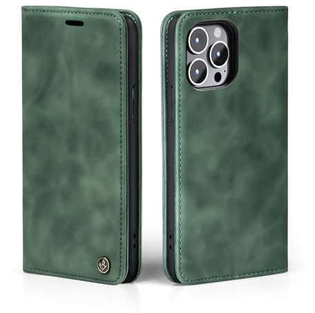 LBH Handyhülle für Apple iPhone 15 Pro in Grün mit Karten- und Geldfach Smartphone Hülle mit Standfunktion Flip Case Schutzhülle Magnetverschluss Vintage