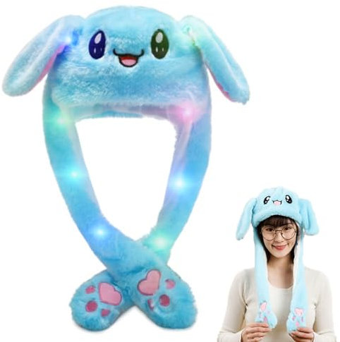 Mecctuck Mütze mit Beweglichen Ohren, Mütze mit LED Licht, Led Mütze, Lustige Mützen, Mütze mit Ohren, Partyhut Plüsch, Mütze mit Wackelohren, Lustige Hüte für Winter Weihnachts Geburtstage Party (B)