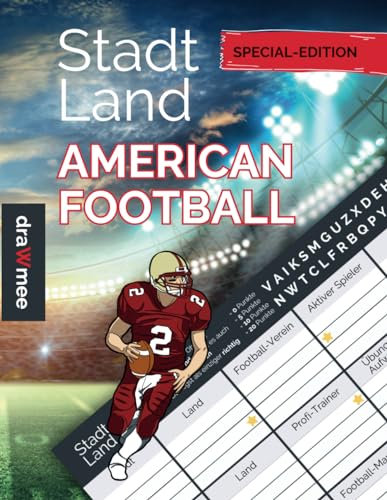 Stadt Land American Football - Quiz Geschenk für Football-Fans: Spielblock mit 35 Blatt Din-A4 (Seiten zum Ausschneiden)