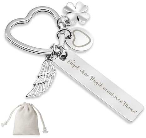 Sugeru Herz Schlüsselanhänger für mama | schutzengel schlüsselanhänger mama personalisiert | geschenke für mama,muttertag geschenk für mama,gift for mom,besondere geschenke mama (Silber-Engel Mama)
