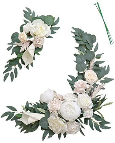 Weddflower Hochzeitsbogen -Swag Blumen Pack von 2, künstliche Rosen -Swag Blumen Arrangement für Hochzeitszeremonie Bankett Wohnkultur weiß 19.7x7.9in, 9, 8x3.9 in Hochzeitsdekorationen