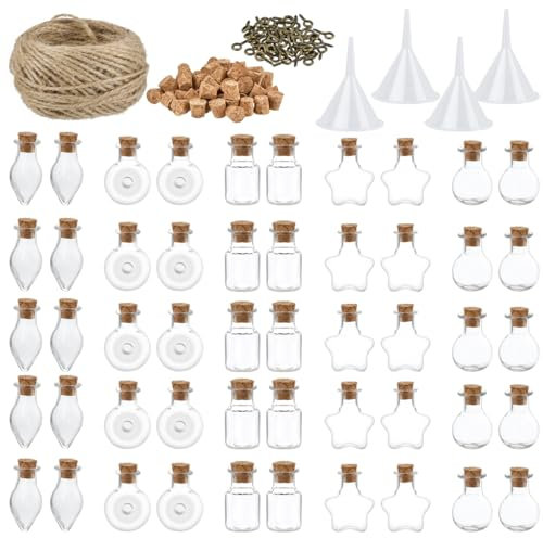Mini Glasflaschen Mit Korken 50 Stück,Dekoglas Korken Flaschen Wunschflaschen,Klein Gläser Mini Bottle Set,Reagenzglas mit Korken,Kleine Fläschchen Gewürzgläser Glasbehälter für Party DIY Dekoration