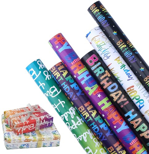 6 Hojas de Papel de Regalo Cumpleaños, Papel para Cajas de Regalo Cumpleaños Multicolor y Ecológico, Papel de Regalo Reciclable para Amigos/Niños/Familias - 6 Diseños (50 * 70cm)