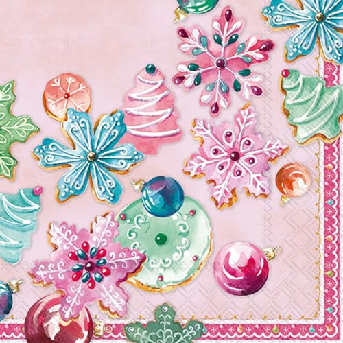 IHR Ideal Home Range Party-Servietten, Einweg-Servietten, 3-lagig, 16,5 x 16,5 cm, Sugar and Cookies (Rose), 20 Stück