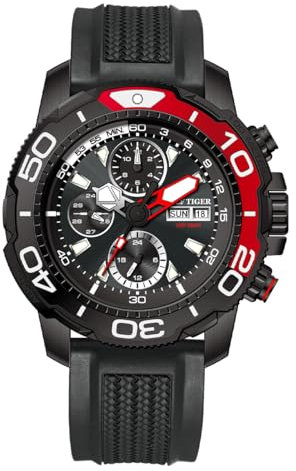 REEF TIGER Fashion Aurora Stalker Multifunktions-mechanische Uhr, 45 mm, blaues Zifferblatt, super leuchtend, wasserdicht, Gummiband, Automatikuhr RGA3053, RGA3053-BBBR, Mechanisch