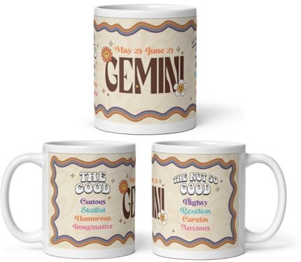 DV DESIGN 1 x Gemini Tasse – Positiv Negativ Gute Schlechte Eigenschaften Sternzeichen Horoskop Witz Lustig Groovy Astrologie Getränkebecher Küche #81897