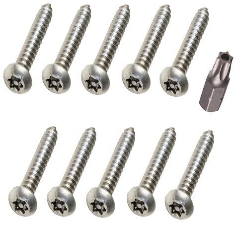 Lot de 10 vis de sécurité à tête bouton 4,8 mm x 50 mm en acier inoxydable Torx anti-vol avec embout de tournevis
