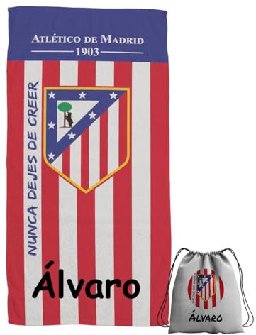 ZPUBLI+ Toallas de Playa o Ducha Personalizadas con Nombre o Frases. Toallas Infantiles, Regalo Infantil Original para baño, Piscina, Playa, Camping. Varias Medidas Disponibles (ATL. Madrid, 140x70)