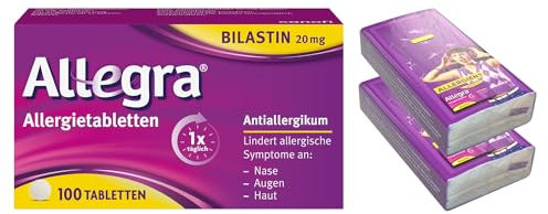 Allegra Allergietabletten | 100 Stk & 2 x Allegra Taschentücher | Antihistaminikum | Wirkstoff Bilastin | schnell und 24 Std wirksam bei Heuschnupfen, Tierhaar-, Hausstaubmilben-, Schimmelpilzallergie