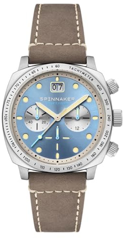 Spinnaker Herren 42 mm Rumpf Chronograph Uhr mit Lederband SP-5068, himmelblau, Rumpf-Chronograph