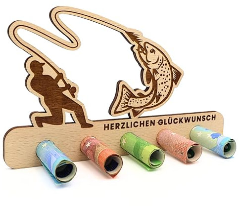 ZUKLA kleine Verpackung für Geldgeschenke - Geschenk für Angler - Geldgeschenk Verpackung Holz - Handmade - Geschenkgutschein