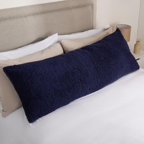 OHS Teddy Bolster Cushion Navy Blue, Long Pillows for Bed Super Soft Comfy Pregnancy Sleeping Body Pillow Back Support Cuddle Cushion Fleece Snuggle Pillow, 137x40cm