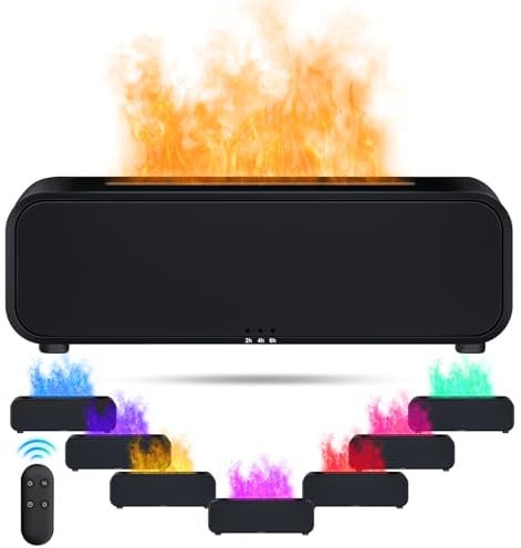 IEEILULU Difusor Aceites Esenciales Flame, Humidificador Aceites Esenciales con Mando a Distancia, 7 Tipos de Luces LED con Temporizador, Ideal para El Hogar La Oficina (Negro)
