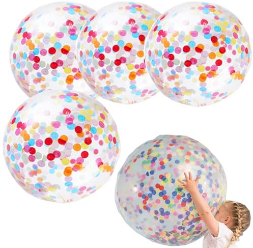 Gold Konfetti Ballons 4 Stück, 18 Inches Riesige Transparente Luftballon mit Metallischem Gold Konfetti Deko Party Feier Dekoration für Geburtstag, Geburtstagsdeko und Neujahr (Transparentes)