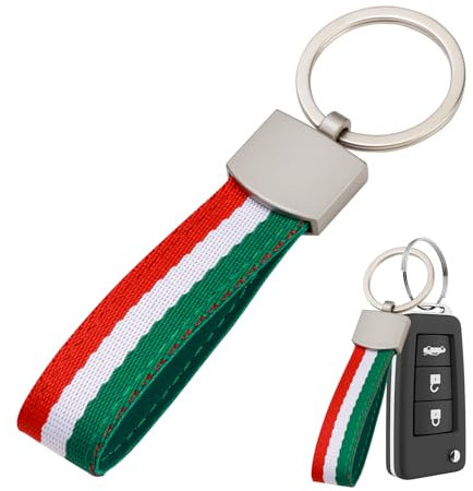 Schlüsselanhänger Flagge Italiens,Italienische Flagge Schlüsselanhänger aus Segeltuch und Metallring,Nicht Leicht zu Brechen Mode Rostfrei und Lichtecht,Auto Schlüsselanhänger für Männer und Frauen
