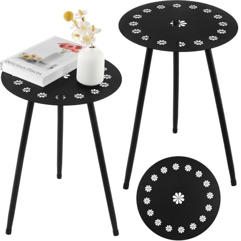 Beistelltisch für den Außenbereich, 2 Stück, Terrasse, runde Tische für draußen, schwarzer Beistelltisch, kleiner Couchtisch, Beistelltisch, moderner Metallveranda, Pflanzenständer für Balkon