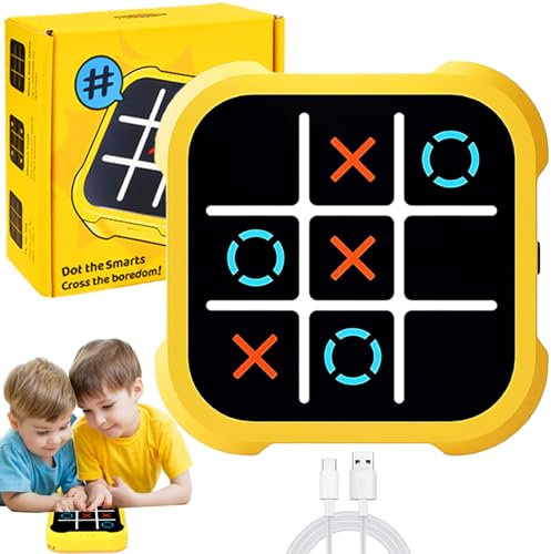 Tic Tac Toe Elektronisch, Elektronisch Tic-Tac-Toe Bolt Spiel, 3-In-1-Puzzlespielkonsole, Zappelspielzeug-Brettspiele, Brettspiel Familietragbare Reisespiele FüR Bildung 3+ Jährige Jungs (Yellow)
