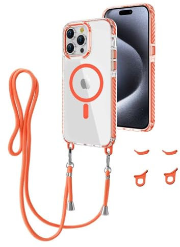 GoodcAcy Crossbody Lanyard Case for iPhone 13 Pro Max, Magnetic Case Compatible with MagSafe Transparent Slim Shockproof Clear Phone Case Cover with Lanyard Strap for iPhone 13 Pro Max-orange