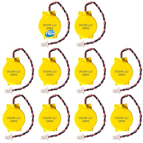 SIMPLETEK - 10 x CR2016 3V Batteries with 2 Pin Cable, CMOS BIOS Battery with Computer Connector