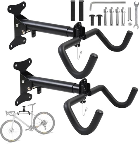 YedZen 2 Stück Fahrrad Wandhalterung Klappbar, bis 25kg Tragfähigkeit, Metall Fahrradhalterung Wand, Wandabstand＆Winke Einstellbar, mit Soft-Polsterung, Fahrradaufhängung für Rennrad, MTB