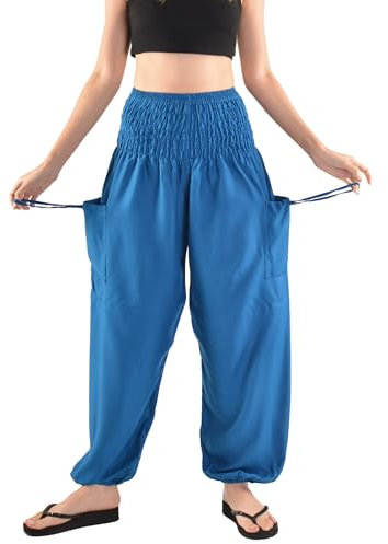 Orient Trail Damen Hippie Bohemian Palazzo Yoga Scrunched Bottom Tie Dye Haremshose, Blaugrün, X-Large