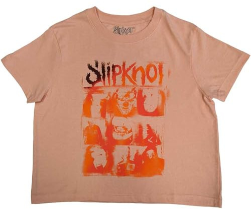 Rock Off officially licensed products Slipknot The End So Far Faces Grid Crop Top, Pink, S