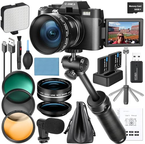 4K Digital Cameras for Photography, 48MP Vlogging Camera for YouTube with Microphone & Tripod Grip, Video Camera with Wide-Angle&Macro Lens, Content Creator Kit & Travel Camera(Black)