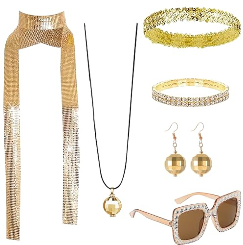 PPGGOPP Disco Accessoires, 70er Jahre Disco Zubehör, 70er Jahre Disco Zubehör, Disco Schmuckset, Discokugel Haarreif