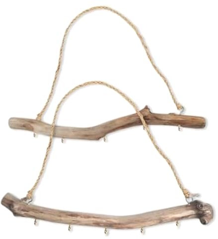 CAIONPLE 2 Stück Dekorative Zweige Aus Natürlichem Treibholz, Bauernhaus, Zuhause, Wanddekoration, Hängende Schmuck-Organizer mit 5 Haken, Langlebig