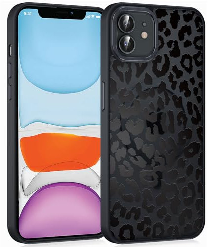 Coiwxmoi Magnetische Handyhülle für iPhone 12 Mini 5,4 Hülle, Kompatibel mit MagSafe, Aesthetic Leopard Muster Transluzente Mädchen Case, Matte PC Dünn TPU Bumper Stoßfest Schutzhülle - Schwarz 02