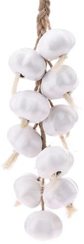 Gresorth 1 guirnalda de ajo artificial blanca de cerámica falsa para colgar vegetales, decoración realista de cebolla, adorno para cocina, granja, porche
